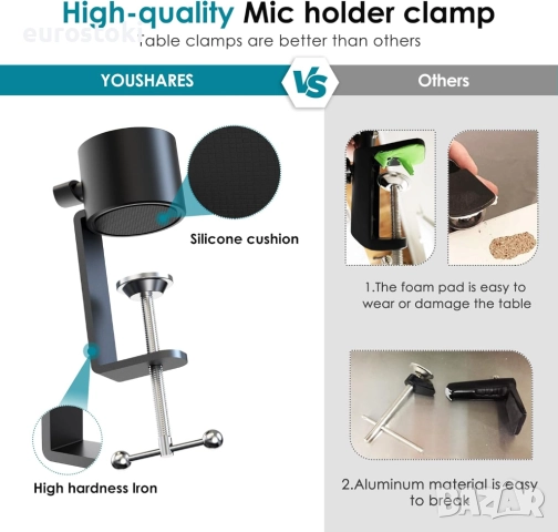 YOUSHARES - Стойка за микрофон с винтов адаптер, съвместима с HyperX QuadCast, Blue Yeti, снимка 3 - Микрофони - 51546214