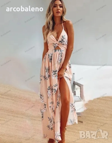 Дамска рокля с V-образно деколте и шифонов принт, 3цвята , снимка 2 - Рокли - 40692971