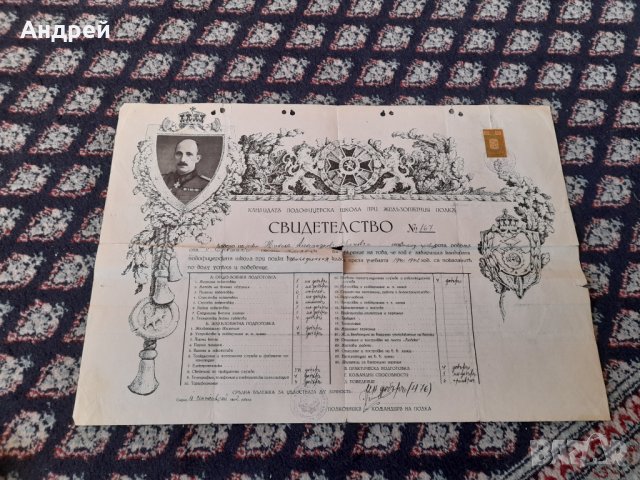 Свидетелство за завършена Подофицерска школа при ЖП Полк