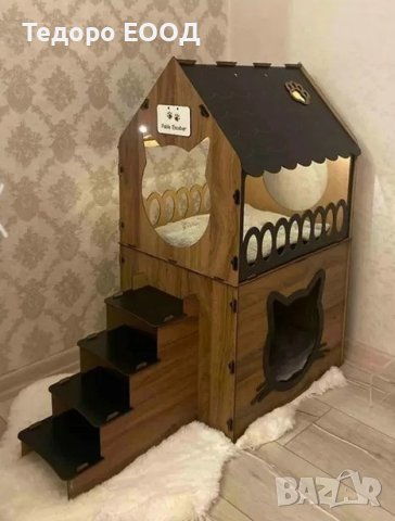 Къщичка за котки, дървена котешка къщурка, къща домашен любимец, коте, снимка 3 - Други стоки за животни - 43900789