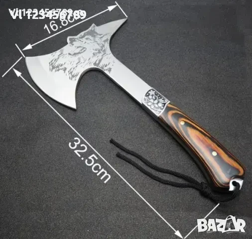 Руска компактна брадвичка с гравиран вълк Кемпинг Топор ст 65х13, снимка 5 - Ножове - 50804196