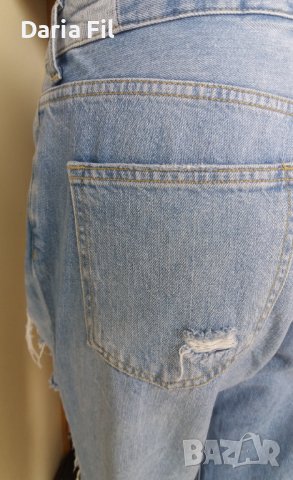 Накъсани светлосини дънки с висока талия , снимка 5 - Дънки - 40753726