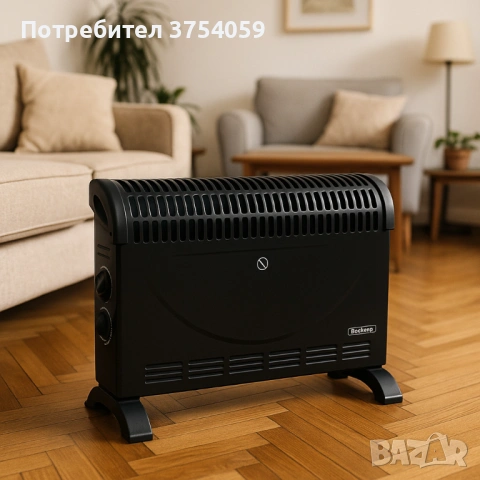 Конвекторен отоплител Rosberg – 2000W, 3 степени, с вентилатор, защита от прегряване, черен