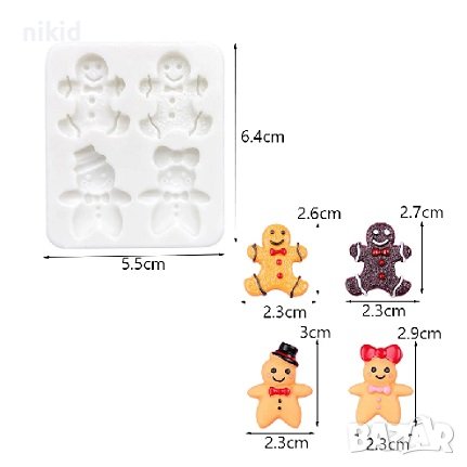 4 малки джинджифилово човече момче момиче силиконов молд форма фондан шоколад гипс декор украса, снимка 2 - Форми - 43976711