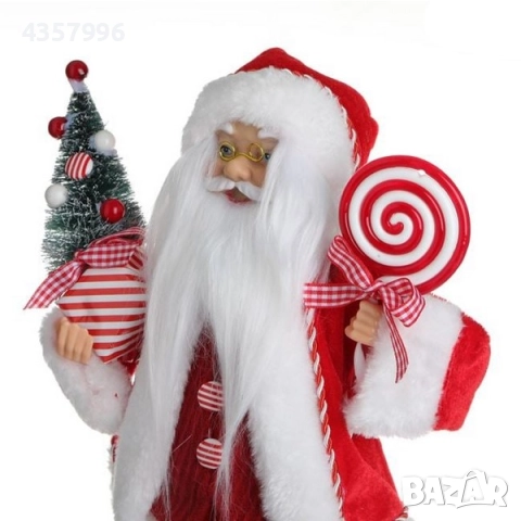 Коледна фигура Дядо Коледа с червен костюм, елха и близалка, 31см, снимка 2 - Декорация за дома - 52393883
