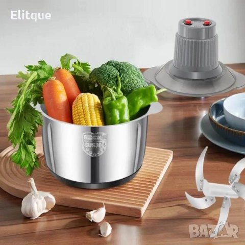 Висококачествен електрически чопър за смилане на месо,ядки и зеленчуци с обем 3 литра, снимка 7 - Други - 52862477