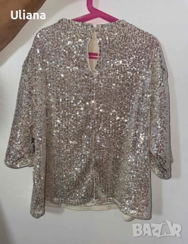 Дамска блуза пайети с къс ръкав, снимка 2 - Тениски - 51784632