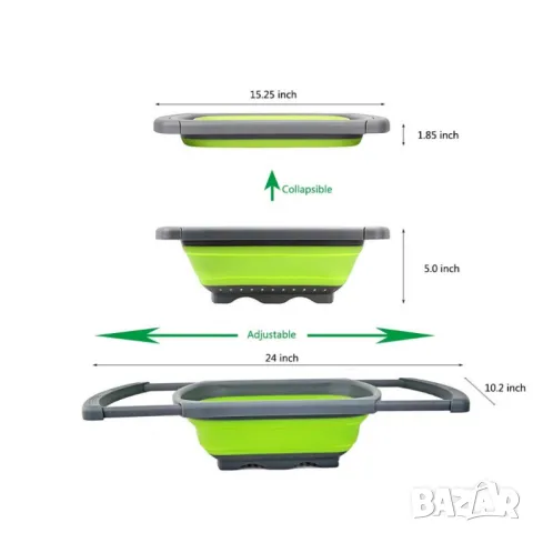 Сгъваема правоъгълна кошница за измиване и изцеждане на плодове и зеленчуци , снимка 11 - Аксесоари за кухня - 50383383