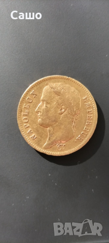 Златна монета 40 Френски Франка Наполеон I с венец, снимка 1