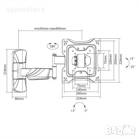 Универсална стойка за Телевизор 23 - 42" Roline 17.99.1148 Стенна за TV до 25 кг. Бяла, снимка 6 - Стойки, 3D очила, аксесоари - 33345531