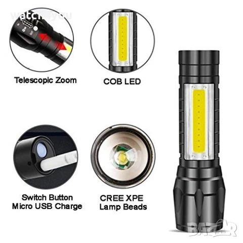 НОВ LED ФЕНЕР С 3 РЕЖИМА ПРЕЗАРЕЖДАЕМ USB КАБЕЛ.ДЖОБНО ЛЕД ФЕНЕРЧЕ ФЕНЕРИ FLASHLIGHT FENERCHE FENER, снимка 5 - Друга електроника - 50258411