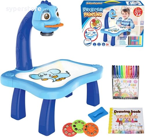 Детска масичка за рисуване с лапмпичка и фолмастри Digital One SP00671 ym6886, от 3г нагоре синя
