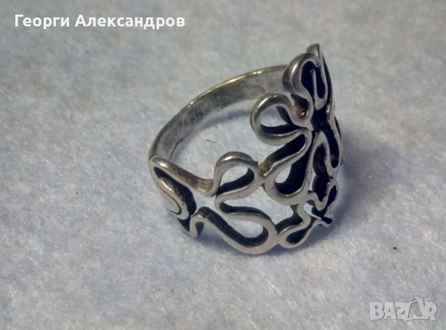Нежен Флорален СРЕБЪРЕН ПРЪСТЕН Сребро 925 стилен Ажурен АРТ Модел, снимка 2 - Пръстени - 52688884