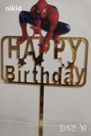 Спайдърмен Spiderman Happy Birthday пластмасов топер украса табела за торта рожден ден, снимка 1 - Други - 33183326