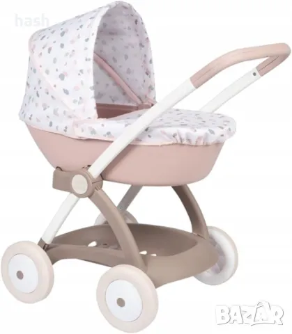 Количка с бебешка кошара и пластмасов сенник Smoby Baby Nurse Doll Pram, розово и бяло