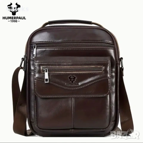 Ежедневна, Обемна, Стилна и Практична Мъжка чанта HUMERPAUL*1998/Премиум естествена кожа!