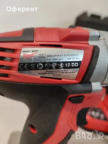 Milwaukee C12DD винтоверт., снимка 8 - Винтоверти - 53291529