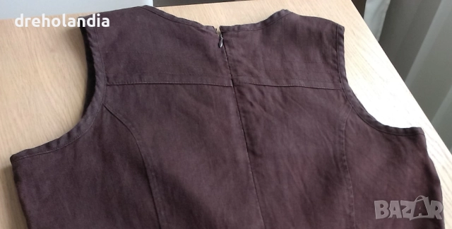 Кафява ленена рокля - М, снимка 4 - Рокли - 51496625