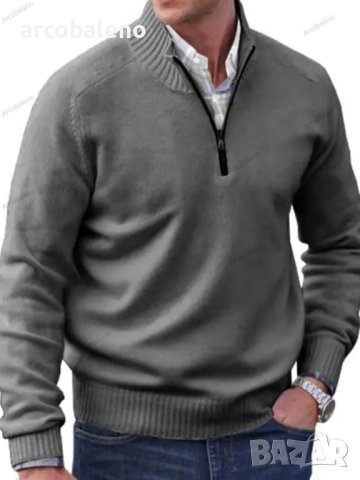 Ежедневен мъжки моден трикотажен пуловер с цип и ревер, 7цвята  , снимка 5 - Пуловери - 43120580