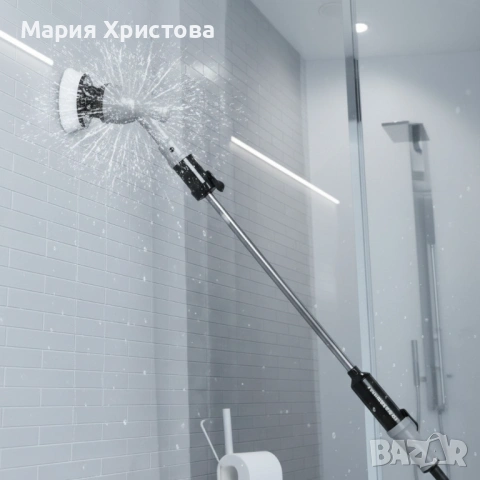 Водоустойчива електрическа почистваща четка с литиево-йонна батерия и регулируема дръжка, снимка 4 - Парочистачки и Водоструйки - 53583620