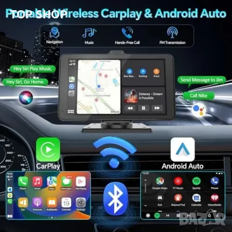 Нов Преносим 7" CarPlay екран за навигация, музика и огледален режим, снимка 2 - Друга електроника - 49945076