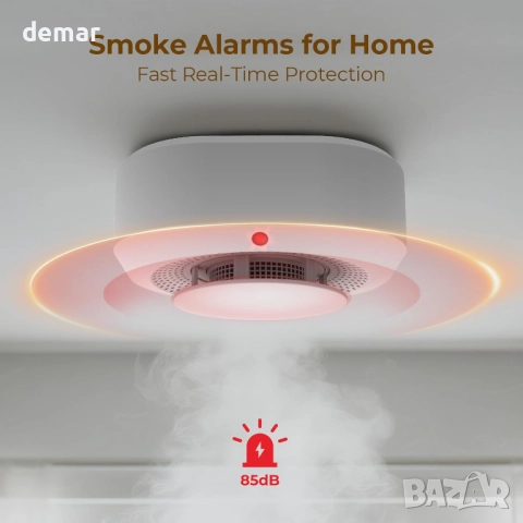 Hapippofa Димна аларма за дома, сменяема батерия, LED индикатор и бутон за заглушаване, снимка 2 - Други стоки за дома - 51996559