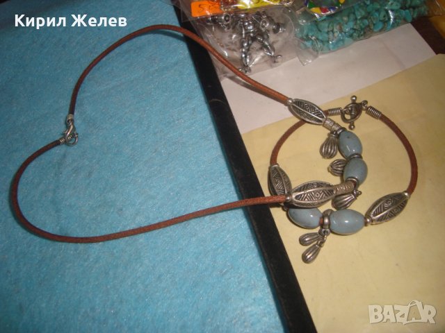 ПОСРЕБРЕНИ КОЛИЕ и ГРИВНА ПОРЦЕЛАН КОЖА ВИНТИДЖ АРТ МОДЕЛ 26658, снимка 7 - Бижутерийни комплекти - 34806015