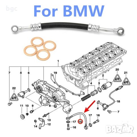 НОВ Маслен маркуч BMW E36 E38 E39 E46 E53 E60 E65 E83 E85 VANOS 11361705532 Двигател BMW M52 S52 M54, снимка 6 - Части - 26560979