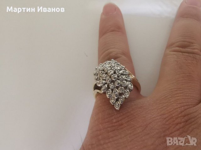 Златен пръстен с диаманти , снимка 13 - Пръстени - 28955934