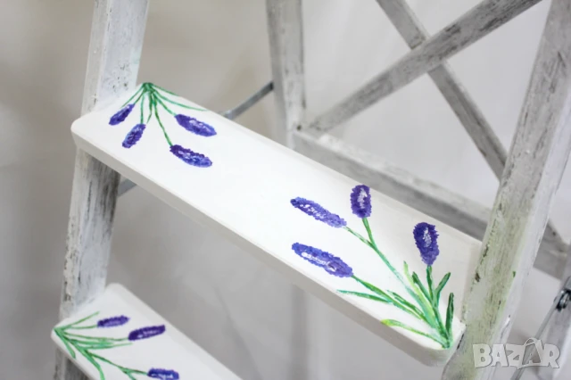 Столче-стълба с декоративен мотив лавандула, снимка 3 - Столове - 50730816