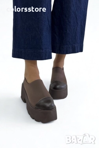 Обувки на платформа - кафяв неопрен и кожа - NPR22 