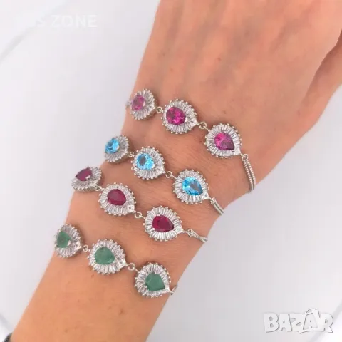 Сребърна Гривна с Топаз/Рубини/Изумруди, снимка 2 - Гривни - 49931535