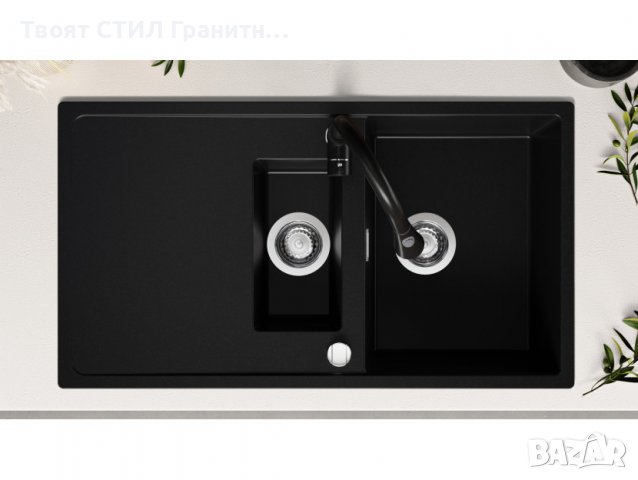 Кухненска Мивка от Гранит модел Ибиса 900 x 500 Supreme Duo - Черна, снимка 3 - Други - 38076571