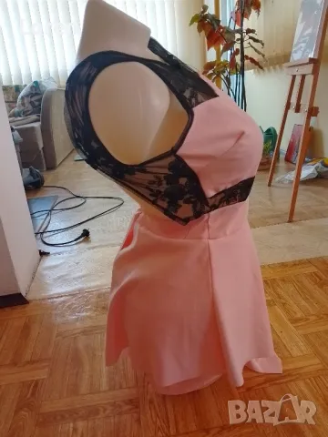 Секси розово късо гащеризонче с черна дантела, снимка 8 - Гащеризони - 49687134