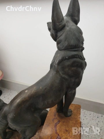57см-20кг Carvin ЦAM статуетка/стара френска скулптура/фигура на кучета-немски овчарки, снимка 12 - Статуетки - 53483355