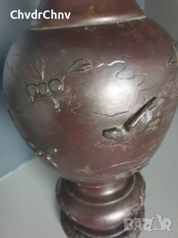 45см-4кг стара китайска бронзова ваза /голяма/фигурална/с дракони-птици, снимка 9 - Антикварни и старинни предмети - 52495668