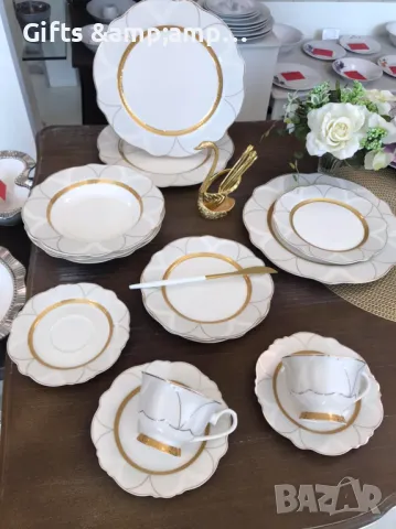 Порцеланов сервиз за хранене със златен орнамент- 18 части, снимка 2 - Сервизи - 48103375