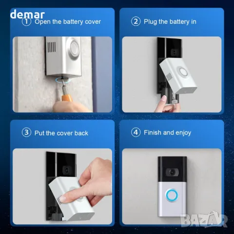 2 батерии 3,65 V 6040 mAh със зарядна станция за Ring Doorbell Camera 2/3/3+/4, снимка 7 - Друга електроника - 49086830