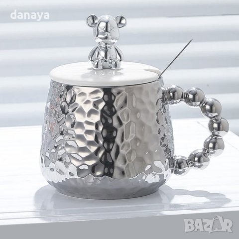 4330 Луксозна керамична чаша с капаче мече и лъжичка, снимка 5 - Чаши - 43543395