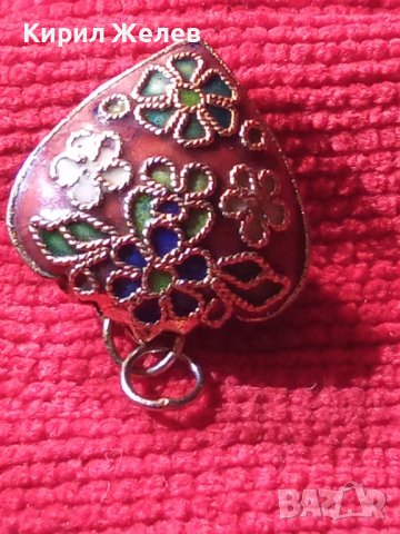 СТАРО ПОЗЛАТЕНО АРТ ДЕКО БРОНЗОВО СЪРЧИЦЕ с КЛЕТЪЧЕН ЕМАЙЛ РЪЧНА РЯДКА ИЗРАБОТКА УНИКАТ 20125, снимка 3 - Антикварни и старинни предмети - 35641863