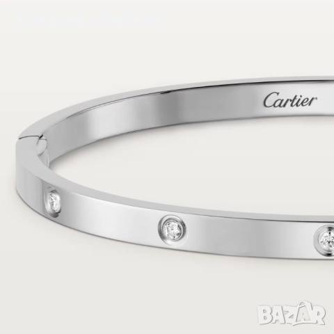 CARTIER Love White Gold 10 Diamonds Small Model Гривна с Отверка, снимка 10 - Гривни - 52821308