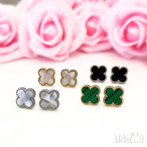 Гривни, колиета, обеци, комплект Van Cleef / Гривна, колие, обеци с детелини от медицинска стомана , снимка 11 - Гривни - 31165642