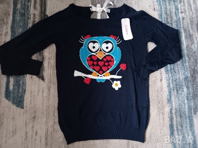 Пуловер финно плетиво с принт бухал,коте и петел в различни цветове, снимка 2 - Блузи с дълъг ръкав и пуловери - 44031935