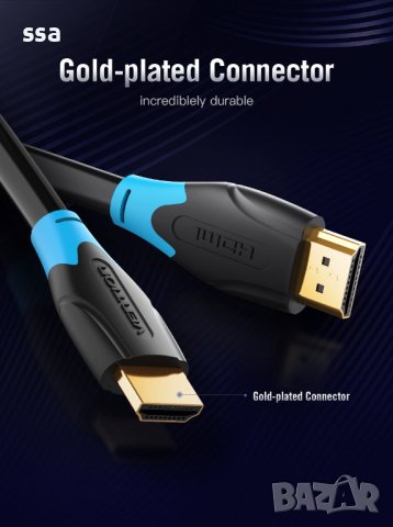 Vention Кабел HDMI v2.0 M / M 4K/60Hz Gold - 3M Black - AACBI, снимка 4 - Кабели и адаптери - 43454911