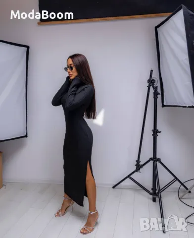 Стилна Дълга Черна Дамска Рокля , снимка 2 - Рокли - 47458301