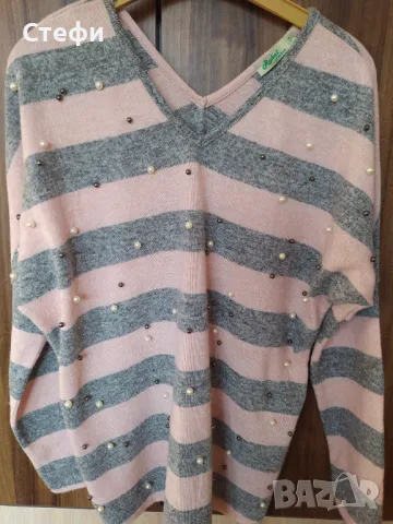 Дамски пуловер с перлички номер М, снимка 4 - Блузи с дълъг ръкав и пуловери - 48289929