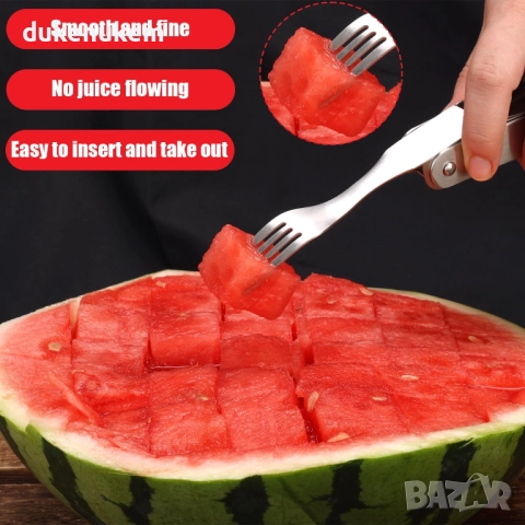 Нож и вилица за диня, 2-в-1, иноксов, ергономичен, за кухня и къмпинг, снимка 5 - Прибори за хранене, готвене и сервиране - 52638226