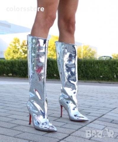 Ботуши на ток - сребрист лак - B158