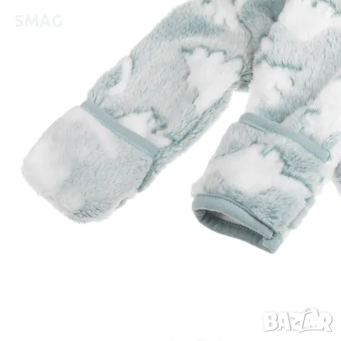 Бебешки полар ромпър Ментово Бяло с качулка с дизайн на динозавър S_1245177, снимка 3 - Бебешки гащеризони - 49897167