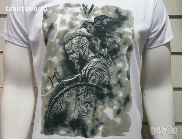 Нова мъжка бяла тениска с дигитален печат Рагнар Лодброк, сериала Викинги, снимка 9 - Тениски - 28166760
